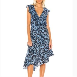Parker Brynlee Floral Printed Asymmetric Frill Ruffle V-Neck Midi Dress XXL